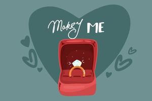 Te casarías conmigo. Ilustración de vector de propuesta de matrimonio con anillo de bodas. corazones. ilustración vectorial