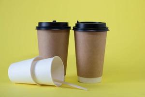 Paper disposable cups for coffee and drinks. Takeaway food photo