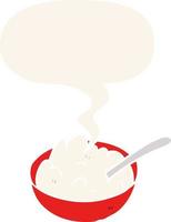 cartoon bowl of porridge and speech bubble in retro style vector