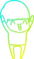 cold gradient line drawing happy cartoon boy vector