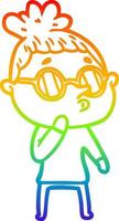 rainbow gradient line drawing cartoon woman wearing glasses vector