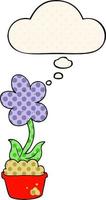 cute cartoon flower and thought bubble in comic book style vector