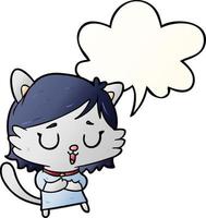 cartoon cat girl and speech bubble in smooth gradient style vector