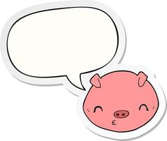 cartoon pig and speech bubble sticker vector
