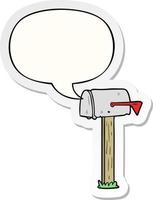 cartoon mailbox and speech bubble sticker vector