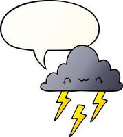 cartoon storm cloud and speech bubble in smooth gradient style vector