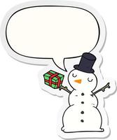 cartoon snowman and speech bubble sticker vector