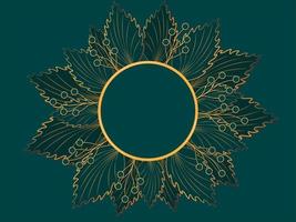 Golden mockup contoured leaves and berries on dark turquoise background vector illustration