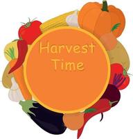Harvest time vegetables collection behind the circle frame with copy space vector illustration
