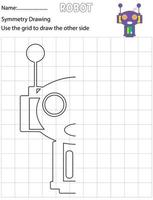 Grid copy game, complete the picture children. Printable Kids activity sheet with Robot vector