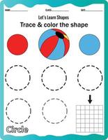 aprenda formas, hoja de trabajo de preescolar o jardín de infantes para practicar habilidades motoras. Trazando líneas discontinuas. Matemáticas imprimibles educativas. vector