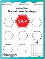 Learn shapes,Preschool or kindergarten worksheet for practicing motor skills. Tracing dashed lines.Educational printable math. vector