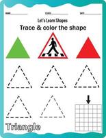 aprenda formas, hoja de trabajo de preescolar o jardín de infantes para practicar habilidades motoras. Trazando líneas discontinuas. Matemáticas imprimibles educativas. vector