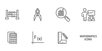 conjunto de iconos de matemáticas. elementos de vector de símbolo de paquete de matemáticas para web de infografía