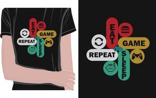 comer juego dormir repetir diseño de camiseta vector