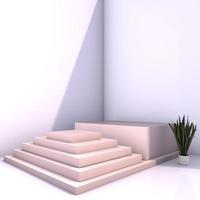Product presentation podium display stand 3d render mockup square size room  with plant white space photo