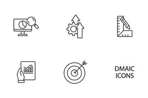 dmaic es un acrónimo de definir, medir, analizar, mejorar y controlar el conjunto de iconos. dmaic es un acrónimo para definir, medir, analizar, mejorar y controlar los elementos vectoriales de símbolos del paquete para la web infográfica vector