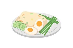 Asian rice with egg and herbs. Food on the festive table. Vector cartoon illustration.