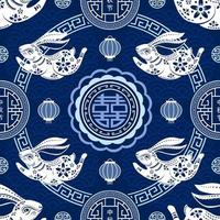 Seamless pattern with Chinese and Asian elements on color background for Chinese mid autumn festival vector