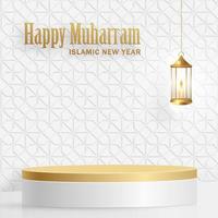 Islamic 3d podium round stage with gold pattern for Muharram, the Islamic New Year vector