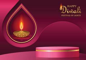 Estilo de escenario redondo de podio 3d, para diwali, deepavali o dipavali, el festival indio de luces con lámpara diya vector