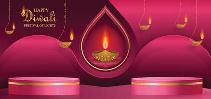 3d Podium round stage style, for Diwali, Deepavali or Dipavali, the Indian festival of lights with Diya lamp