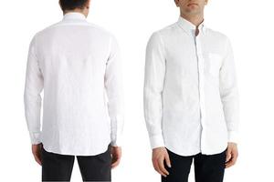 on both sides Classic shirt  with long sleeves and pockets on chest in half turn front, side and back photo