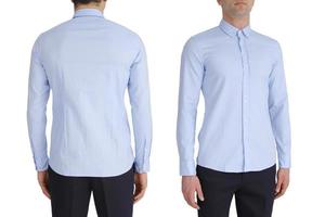 on both sides Classic shirt  with long sleeves and pockets on chest in half turn front, side and back photo