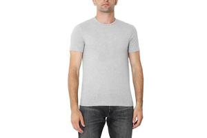 T-shirt on a man, isolated on a white background, copy the space photo