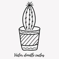 Vector doodle cactus illustration. Black line art house plant in a pot. Great for different kind of designs and backgrounds