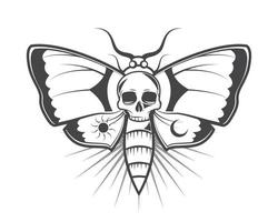 tatuaje de mariposa y calavera vector