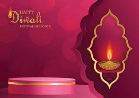 3d Podium round stage style, for Diwali, Deepavali or Dipavali, the Indian festival of lights with Diya lamp vector