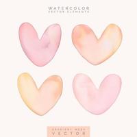 Vector Gradient Mesh Watercolor Drawing Heart Shape Graphic Element in Pastel Pink and Yellow.