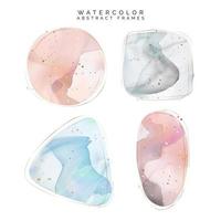 Vector Watercolor Abstract Background, Graphic Element or Frame Drawing with Gold Foil Effect in Square, Triangle, Circle and Oval Shape. Pink, Gray and Blue.