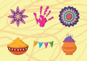 happy holi icons set vector