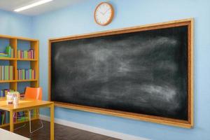 Blank chalkboard on wall in classroom. 3d render photo