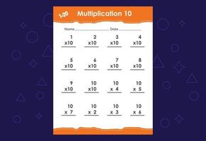 multiplicación matemática básica para niños. una hoja de trabajo educativa para niños. diseño vectorial vector