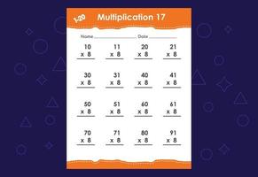 Basic math multiplication for kids. An educational worksheet for kids. Vector design
