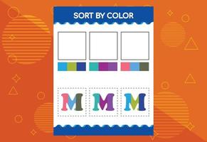 Alphabet M sorts by color for kids. Good for school and kindergarten projects vector