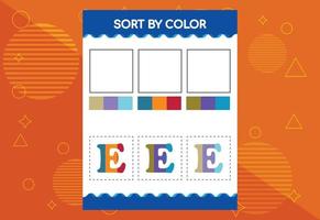 Alphabet E sorts by color for kids. Good for school and kindergarten projects vector