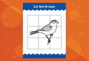 Cut and arrange with a bird worksheet for kids. Educational game for children vector