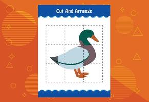 Cut and arrange with a bird worksheet for kids. Educational game for children vector