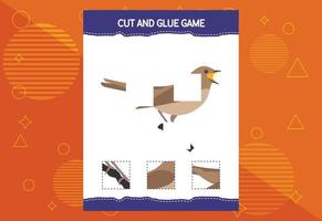 Cut and glue game for kids with birds. Cutting practice for preschoolers. Education worksheet. vector