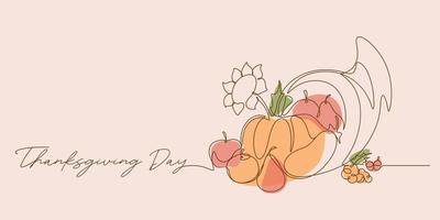 continuous line colored drawing style of cornucopia vector illustration.thanksgiving day