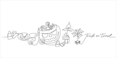 set of halloween sweet celebration party in continuous line drawing vector