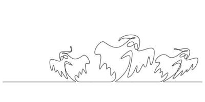 spooky white ghosts,phantom group in continuous line drawing vector illustration