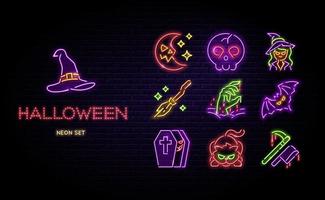 conjunto de vectores de iconos de neón de halloween