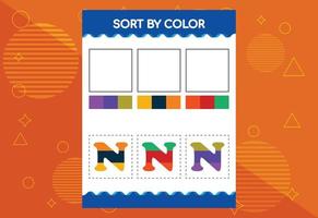 Alphabet N sorts by color for kids. Good for school and kindergarten projects vector