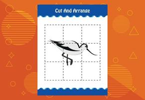 Cut and arrange with a bird worksheet for kids. Educational game for children vector