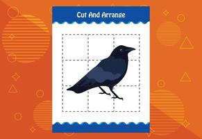 Cut and arrange with a bird worksheet for kids. Educational game for children vector